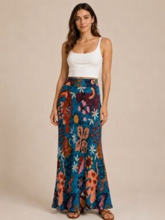 FARM Rio Dresses & Skirts - Farm Rio Teal Floral Print Maxi Skirt
